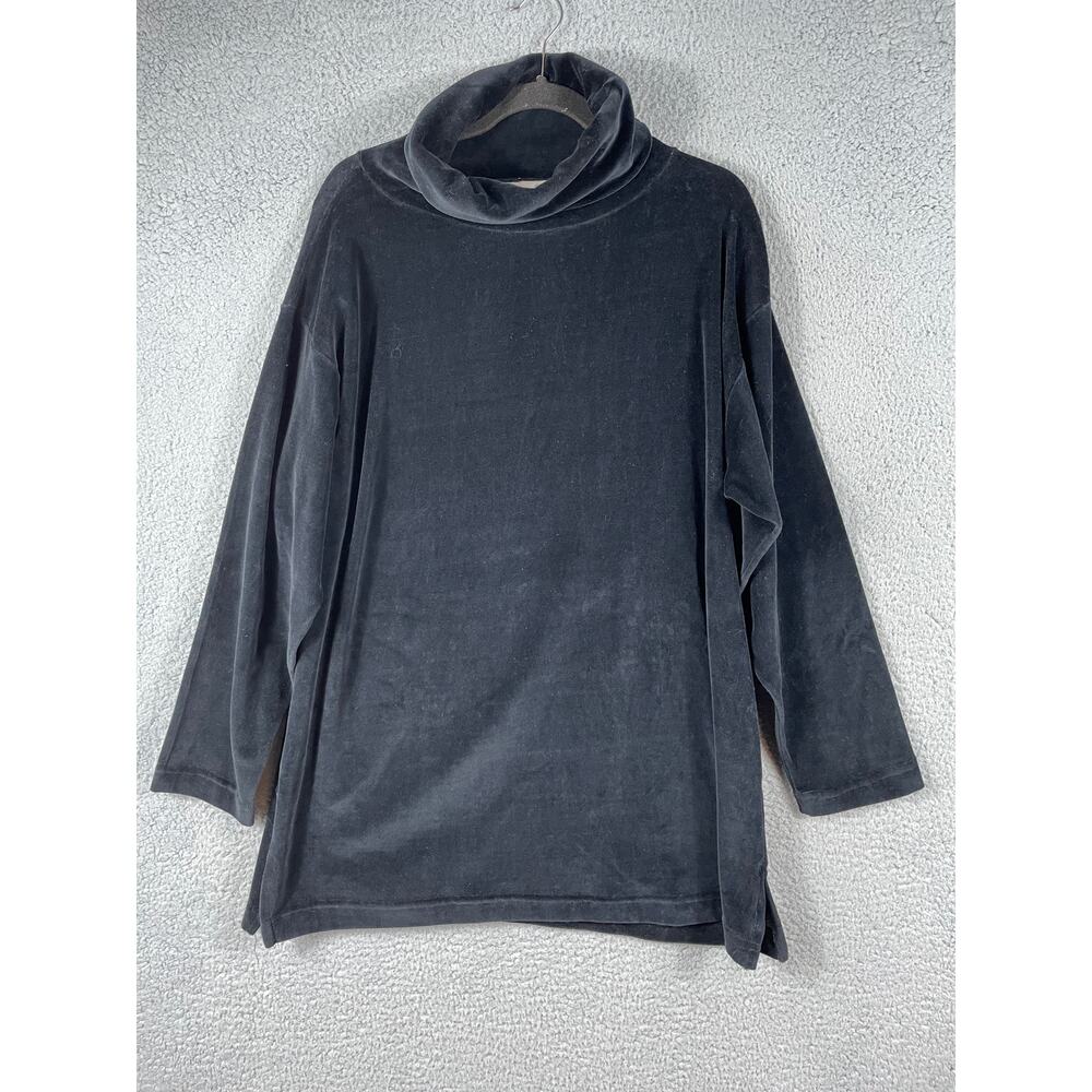 Erika & Company Women's Black Velour Pull Over Top High Neck Size L Holiday
